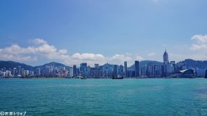 香港島の景色（チムサーチョイ・プロムナード（Tsim Sha Tsui Promenade）から撮影）